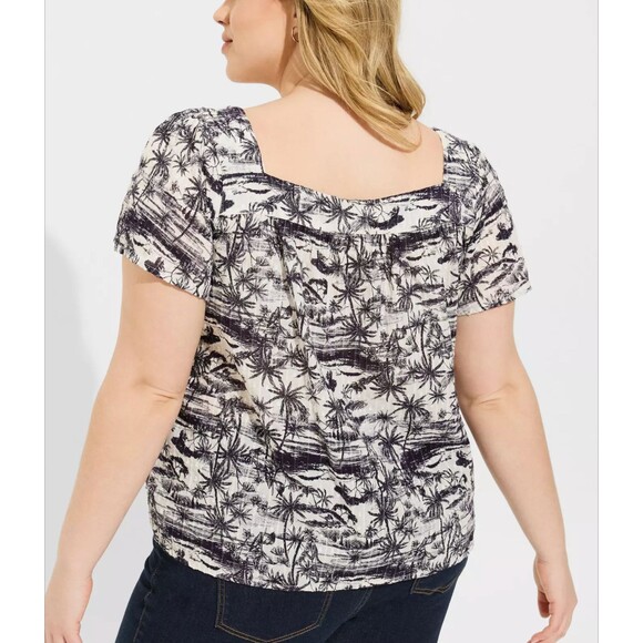 Torrid Jacquard Top 2X 18 20 Flutter Sleeve Cotton Square Neck Jungle Trees NWT - Picture 4 of 6